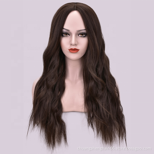 Dark Brown Women's Wig long with bangs fiber vendor cheap wholesale afro curly kinky straight wig hair short synthetic wigs